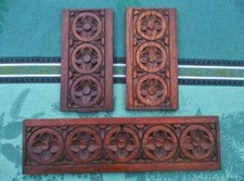 Antique 3 Piece Wood Carving Bas-Reliefs Decorative Panels 19th Century 