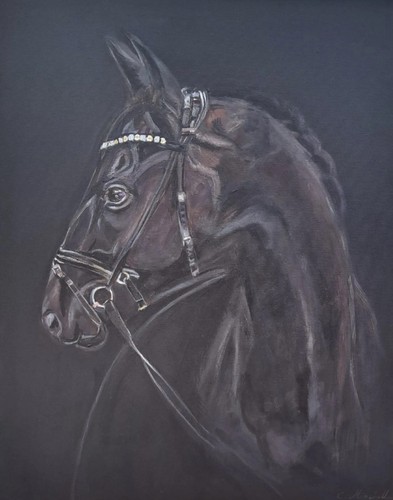 Cheval noir tableau peinture - cheval,