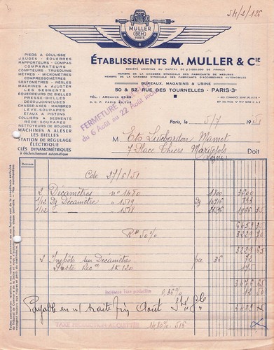 Paris outillage muller 1951 - 75,