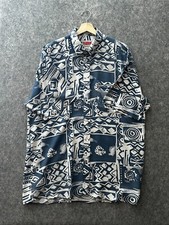 Ragazzi Vintage ShirtBlue White Large Abstract Geometric Print Short Sleeve