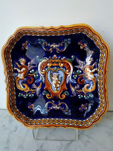 Plat carré faïence gien - plat, gien-