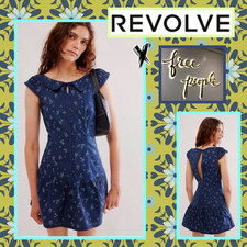 ?NEW Free People x REVOLVE Beasley Mini Dress in Navy Combo Sz Small?