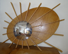 Beautiful Scandinavian Design Wooden Rayed Witch Mirror