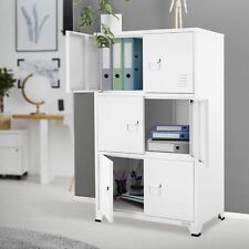 Armoire de bureau blanc 75x40x120cm en acier classement 3 compartiments 6 portes