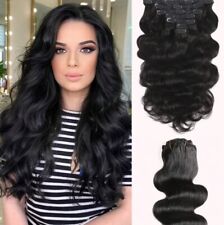 7X Postiche Naturelle Noir Extension Humains Femme Ondulé Avec Clips 45cm