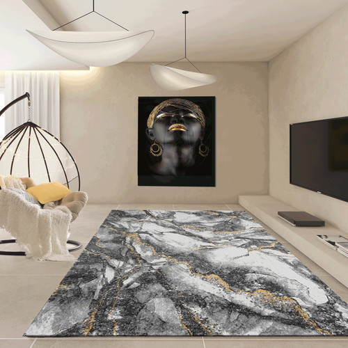 Tapis rectangulaire gris or - tapis, et