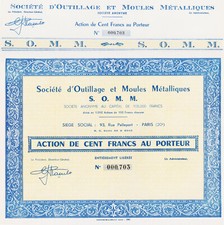 SOCIETE D'OUTILLAGE ET MOULES METALLIQUES SOMM - ACTION 100 FRANCS - FRANCE