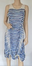 NEW Fuzzi Gaultier Soleil Blue Striped Cinched Ruched Drawstring Tie Dress 2XL 