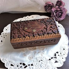 Asian Carved Natural Wood Jewelry Box
