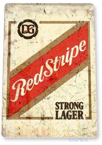 Tin sign red stripe - tin, beer