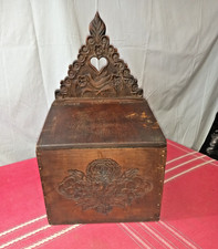 old large wooden salt box hand carved dovetail late 19th century