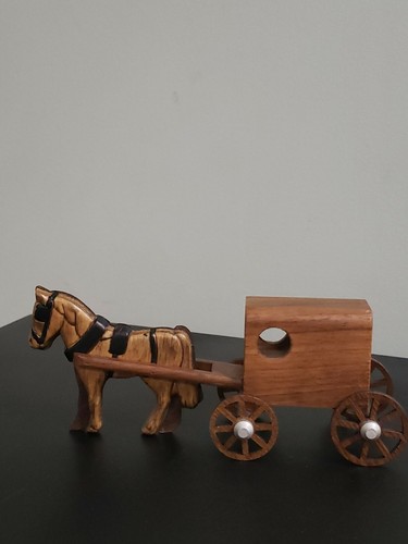 Vtg wood horse abd buggy - wood,