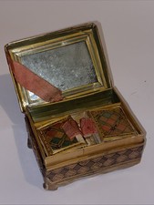 BOITE ANCIENNE en MARQUETERIE DE PAILLE miroir peinture intérieure