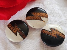 Trio antique painted wooden buttons foot collection 2.6 cm ref 1925