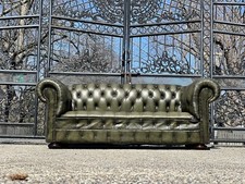 Vintage English Leather Chesterfield Sofa in Green 