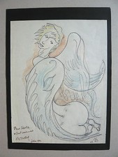 BÉALU Marcel Original Drawing 45 Signed Shipping Santa Relli Angel Erotic Surrealism