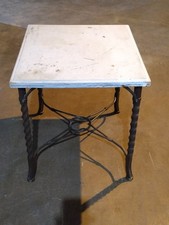 Vintage Wooden Top 27×25 Side Table With Metal Barley Twist Legs Curved Feet