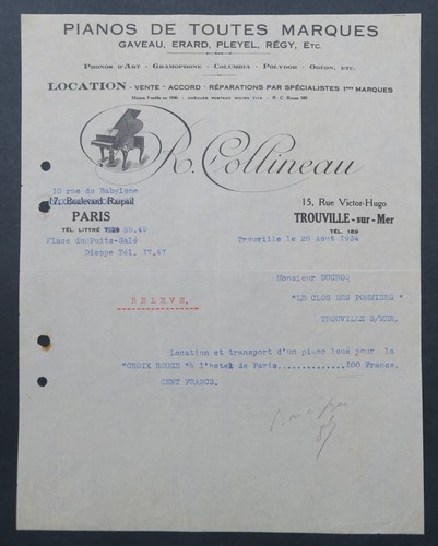 Facture 1934 collineau pianos - 1934,