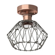 Plafonnier E27 vintage RETRA bronze avec abat-jour cage pliable chrome-noir