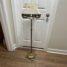 Vintage Brass/Metal Lyre Harp Shaped Footed Brass Music Stand Adjustable 38”-53”