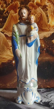 ANTIQUE STATUE SAINT JOSEPH ET ENFANT JESUS EN PORCELAINE HOLY GIUSEPPE XXème