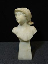 Antique Alabaster Woman Bust Statue Sculpture