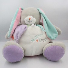 Doudou lapin gris blanc bleu