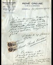CHOLET 49: MUSICAL INSTRUMENTS / STRING PIANOS "René CREUSE" 2 Letters 1932