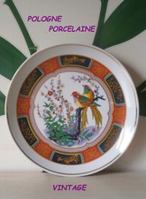 ASSIETTE TBE PORCELAINE POLONAISE VINTAGE OISEAU PERROQUET POLOGNE DECORATION