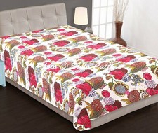 Couvre-lit indien Kantha lit simple coton blanc couture de fruits tropicaux