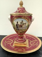 Vase + assiette style Empire – Porcelaine Napoléon I  XIXe Sèvres – peint main