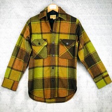 Vintage Fox Knapp Surchemise Homme XS Vert Marron Orange Laine USA Chemise-Veste