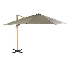 Parasol déporté 3x3m en aluminium imitation bois et toile vert kaki