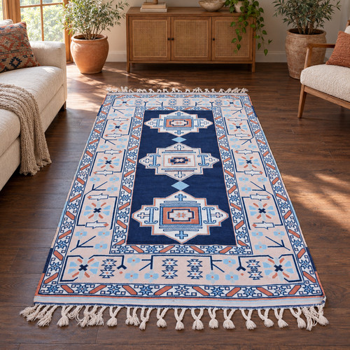 Tapis nomade bleu beige - bleu,