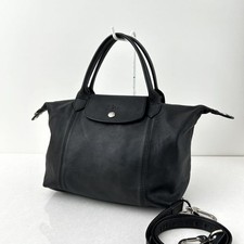 LONGCHAMP 2Way LE PLIAGE CUIR Black Leather Authentic Preowned From Japan