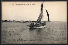Old postcard Châtelaillon, sailboat at sea with views of the city from the sea 