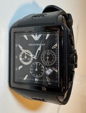 Emporio Armani Men's Black Chronograph Square Case w/ Rubber Strap Model AR-0658
