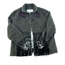 By Walid Handcrafted Embroidered Patchwork Jacket Black Purple Fringe Medium