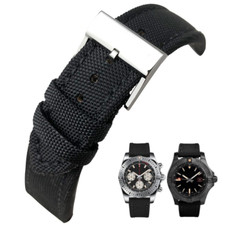 Bracelet Noir pour Breitling Aviator 8, Avenger, Colt 22mm en Nylon & Cuir