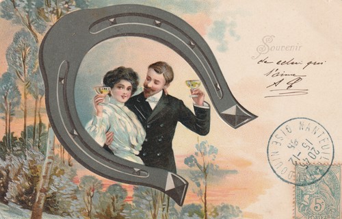 Cpa gaufrée souvenir couple - cpa,