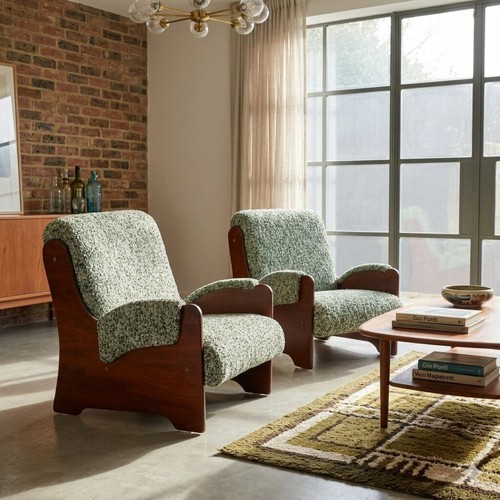 Fauteuils vintage bois tissu - fauteuils,