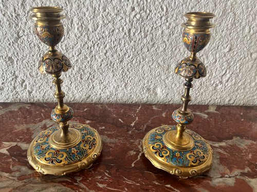 Paire bougeoirs cloisonnés - paire,