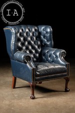Vintage Tufted Leather Chesterfield Armchair in Blue