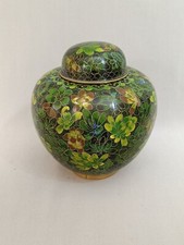 China Champlevé Enameled Cloisonne Tea Pot 20th Century Green flower decor 