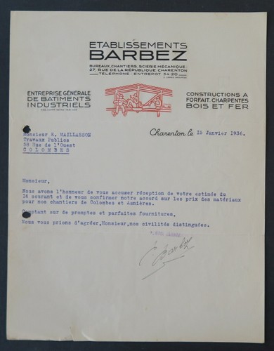 Facture charenton 1936 barbez - facture,