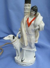 BORZOI LAMP GERMANY ART DECO LAVENDER LUSTER LADY 8"