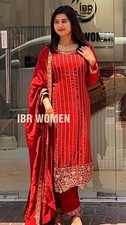Stunning Red Pure Heavy Chinnon Salwar Kameez And Dupatta For Ethnic Wear