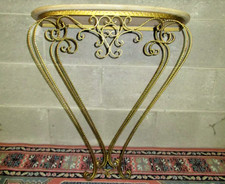 OLD WROUGHT IRON SCROLL CONSOLE HAMMERED-STONE LUIGI COLLI-YEAR 50-N°1