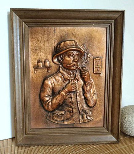 Tableau cuivre repoussé homme - tableau,