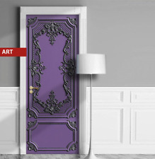 Classic Baroque Door Mural, Purple Laminated Sticker Cover, Single piece